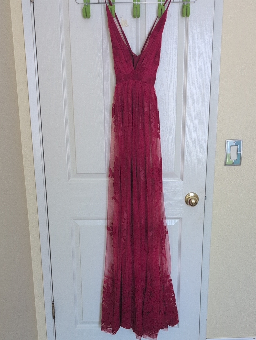 Luxxel Burgundy Lace Maxi Slip Dress with V-Neck